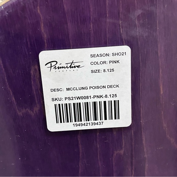 Primitive 2021 McClung Poison Pink Rose Holographic Foil Skateboard Deck 8.125” - Picture 4 of 7